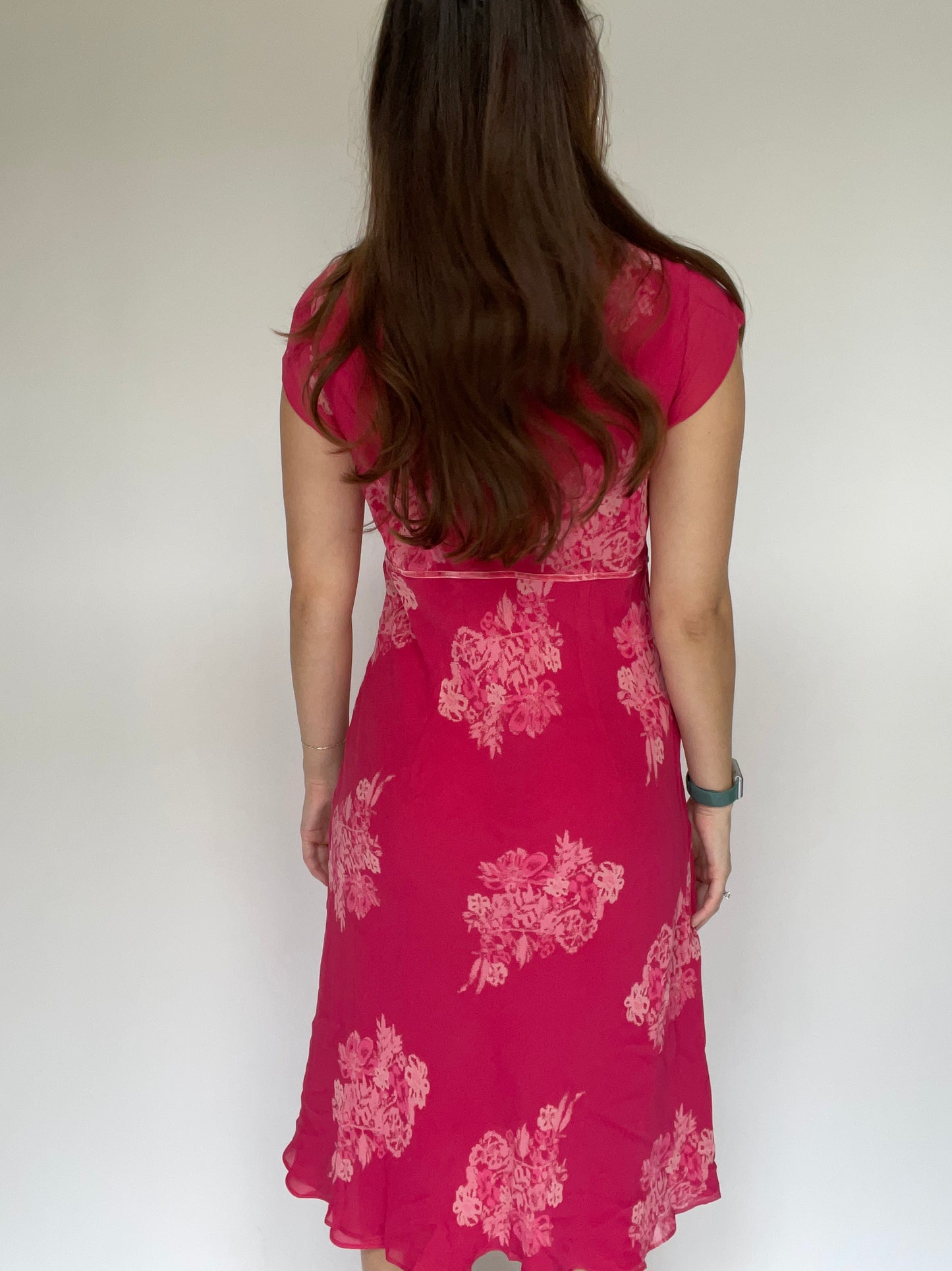 Ann Taylor Magenta Pink Silk Midi Dress - Size 12