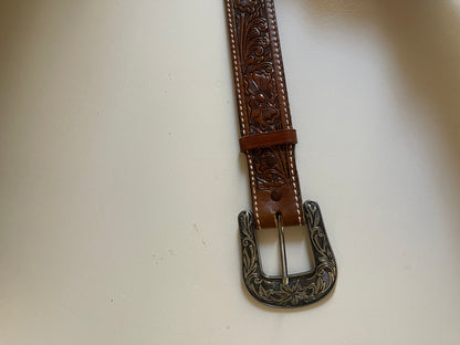 Tony Lama Engraved Leather Belt - Size Small/Medium