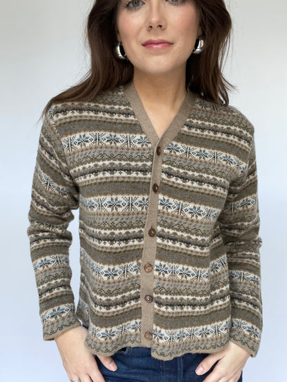 Vintage Fair Isle Snowflake Cardigan - Size Medium