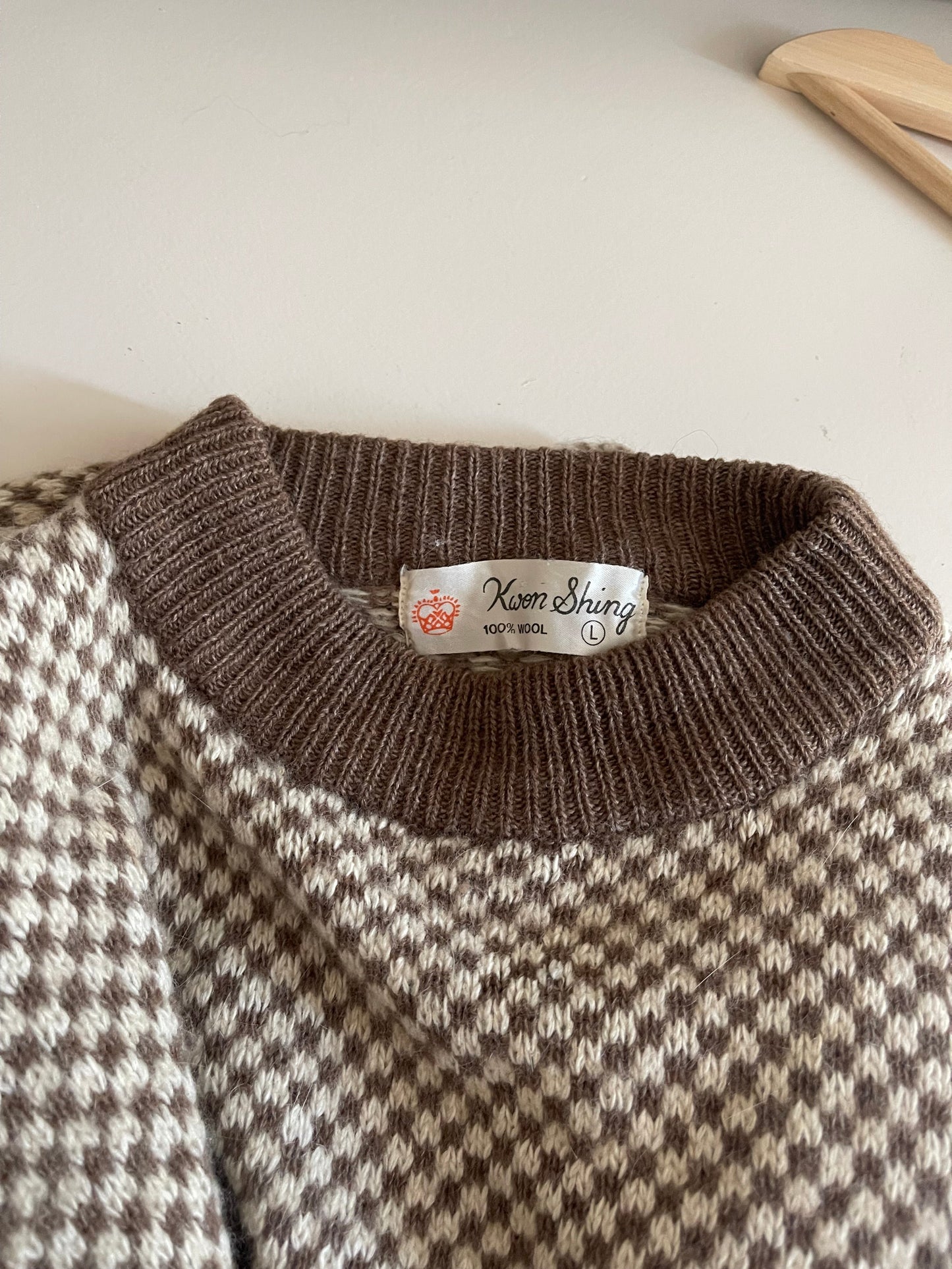 Vintage Wool Brown Checkered Crewneck Sweater - Size Medium