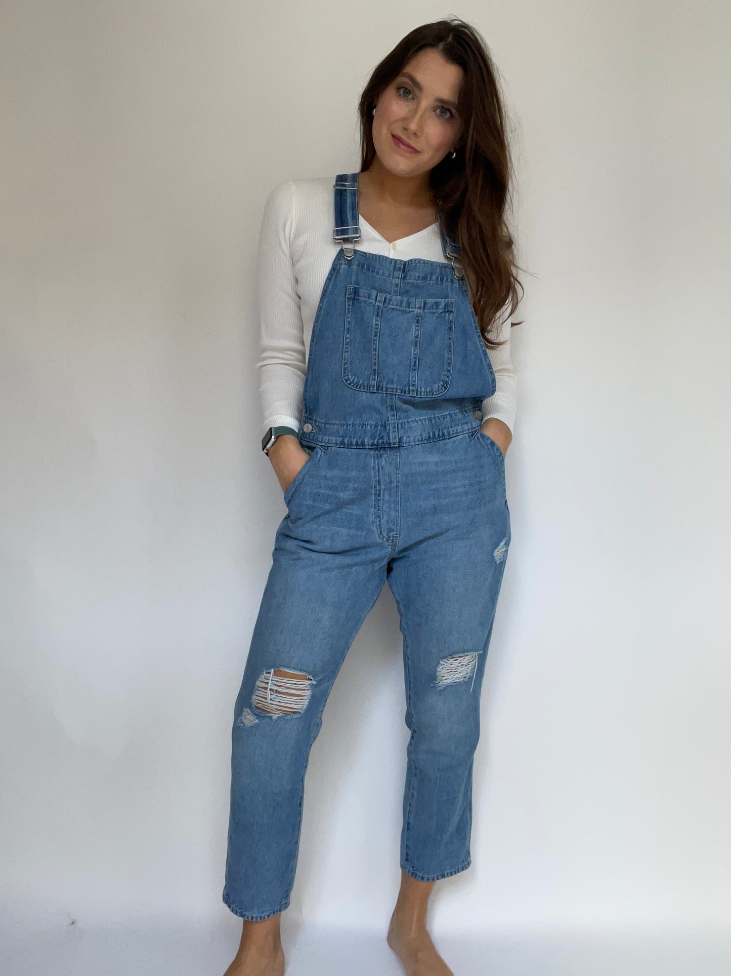 Gap Distressed Overalls - Medium Wash Size M