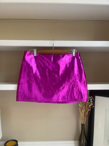 Magenta Metallic Mini Skirt - Size Medium