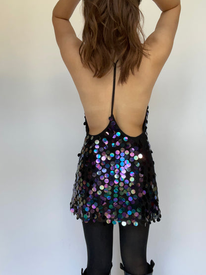 Motel Disco Sequin Halter Mini Dress - Size M