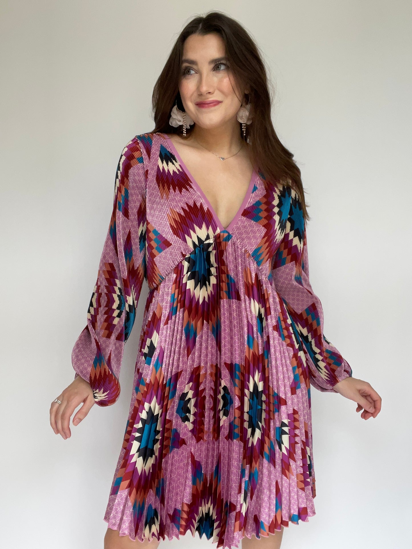 B. Yellowtail Purple Aztec Long Sleeve Dress - Size XL