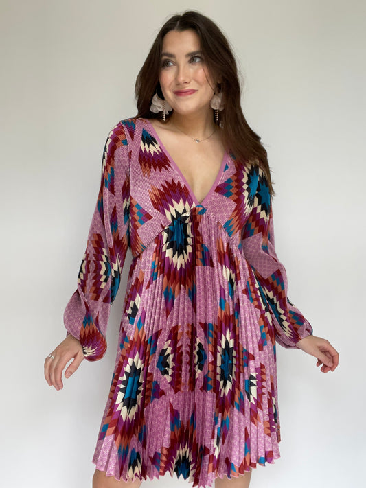 B. Yellowtail Purple Aztec Long Sleeve Dress - Size XL