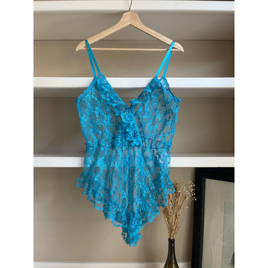 Vintage Blue Lace Romper Bodysuit Lingerie