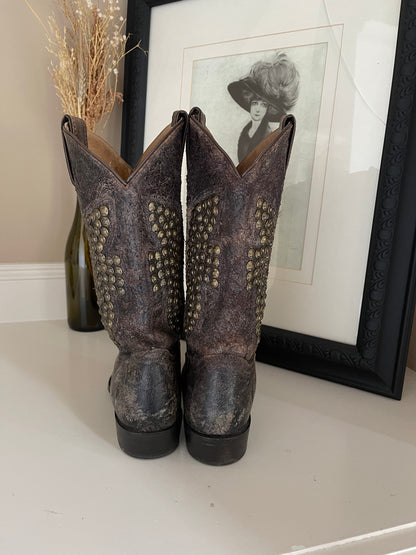 Frye Billy Hammered Studded Cowboy Boots - Size 9