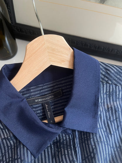 bcbg blue long sleeve dress BCBG MAXAZRIA Navy Long Sleeve Asymmetrical Dress West of Vintage