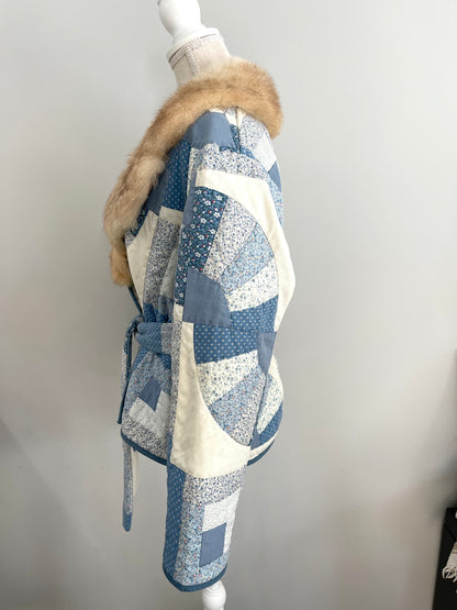 Mary Quilt Jacket with Genuine Fur Collar - Handmade