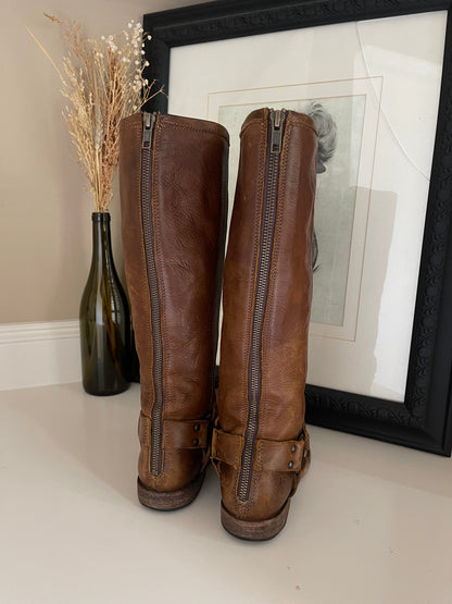 Frye Cognac Brown Phillip Harness Tall Boots - Size 6.5