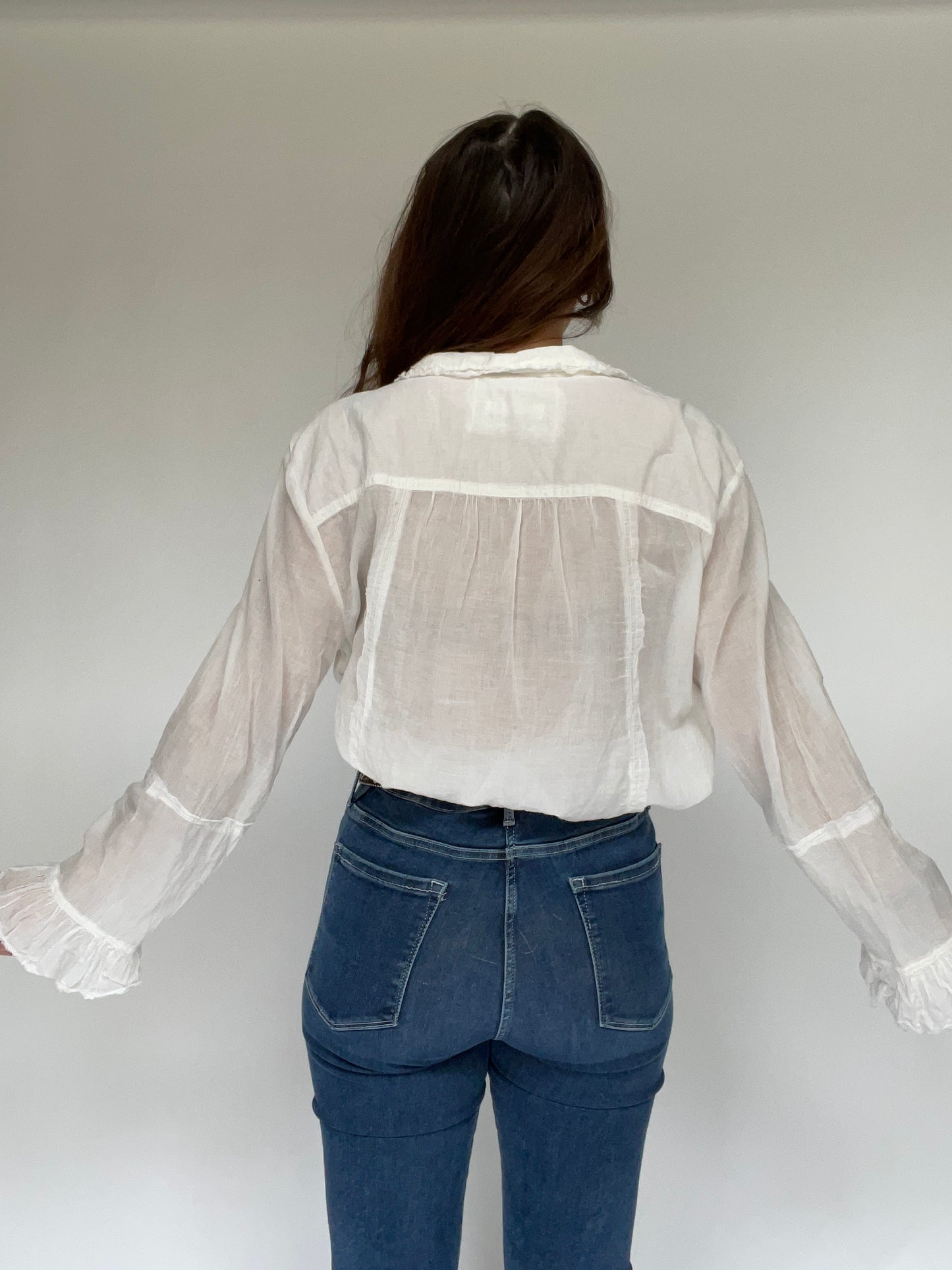 Free People Victorian White Ruffle Blouse - Women’s Size Large