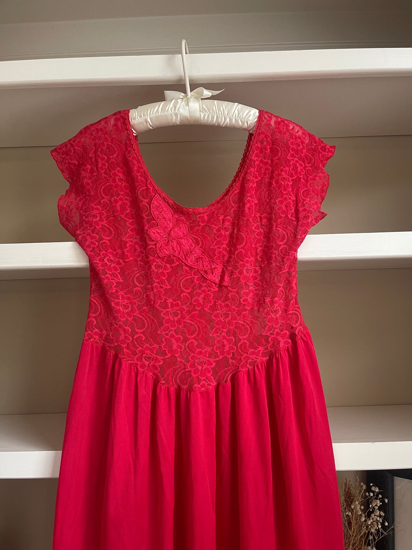 Red Vintage Lace Lingerie Dress - Size Small