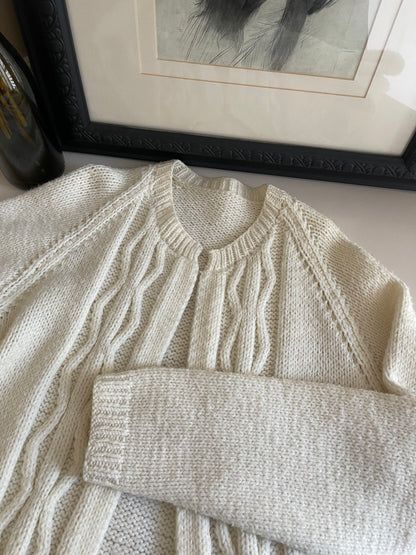 Cream Hand Knit Cable Knit Cardigan - Size Medium