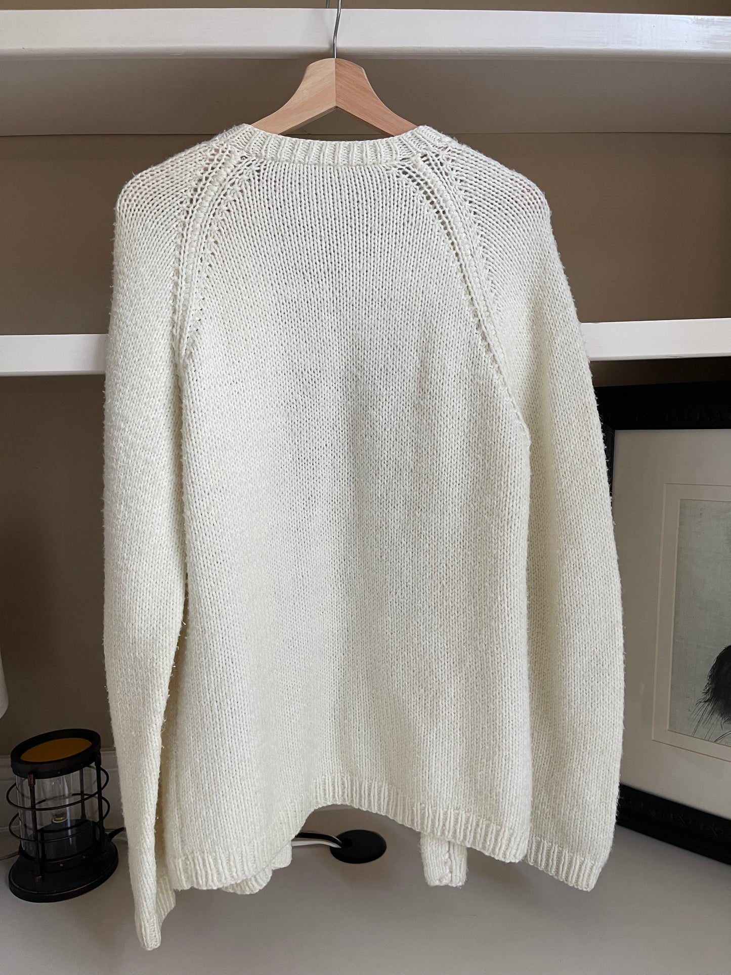 Cream Hand Knit Cable Knit Cardigan - Size Medium