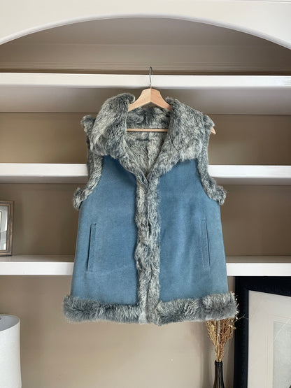 Vintage Denim Rabbit Fur Vest - Size Small