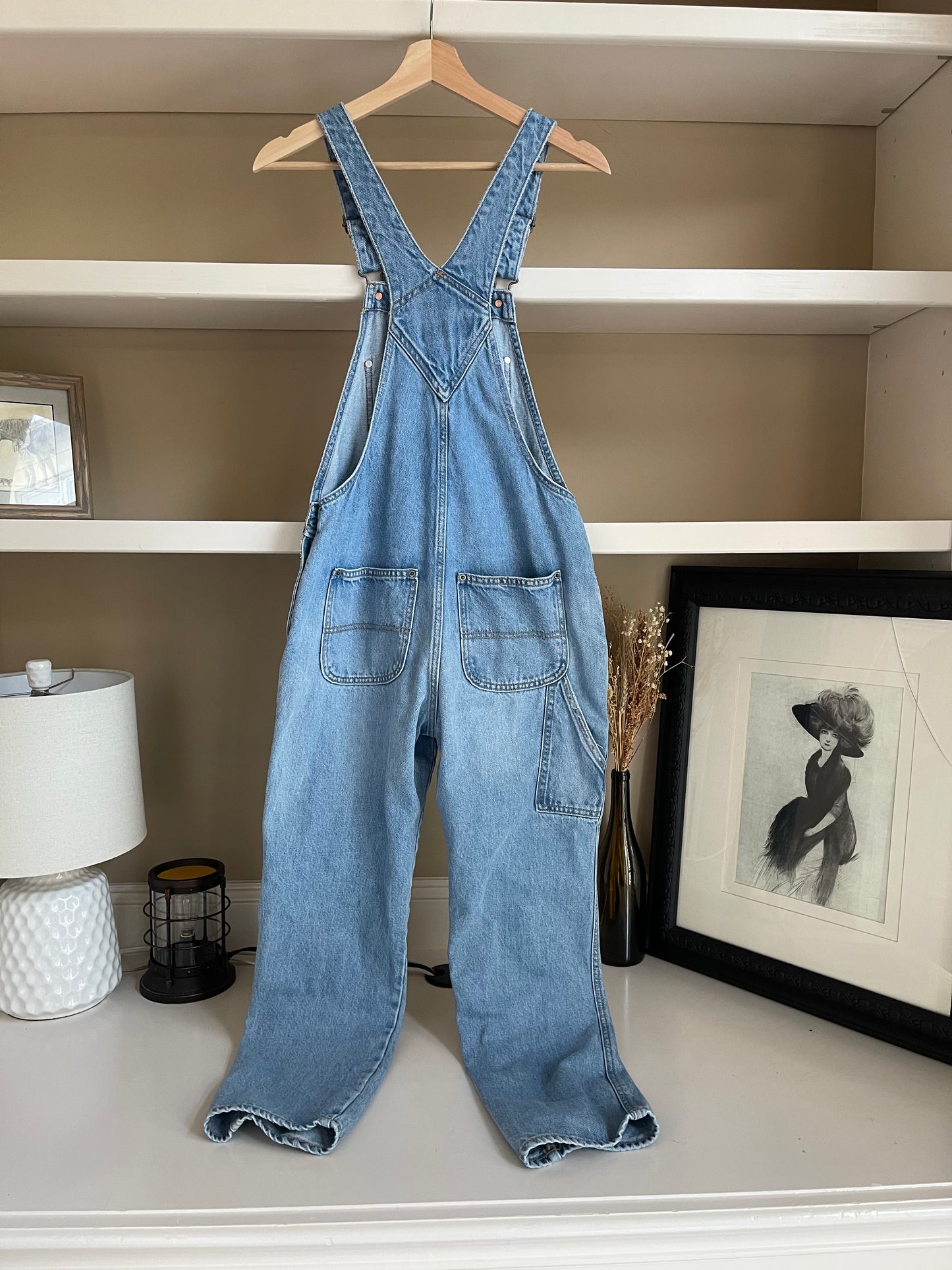 Light Wash Straight Leg Overalls - Size XS