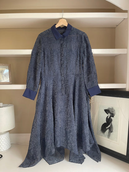 BCBG MAXAZRIA Navy Long Sleeve Asymmetrical Dress