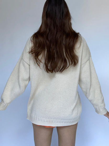 Vintage White Moon Knit Cream Crewneck Sweater