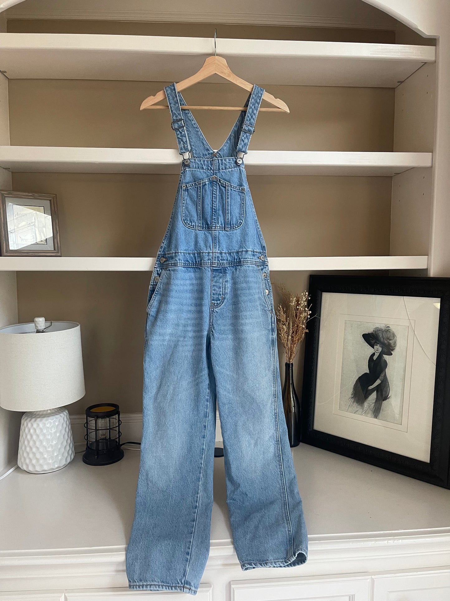 Light Wash Straight Leg Overalls - Size XS