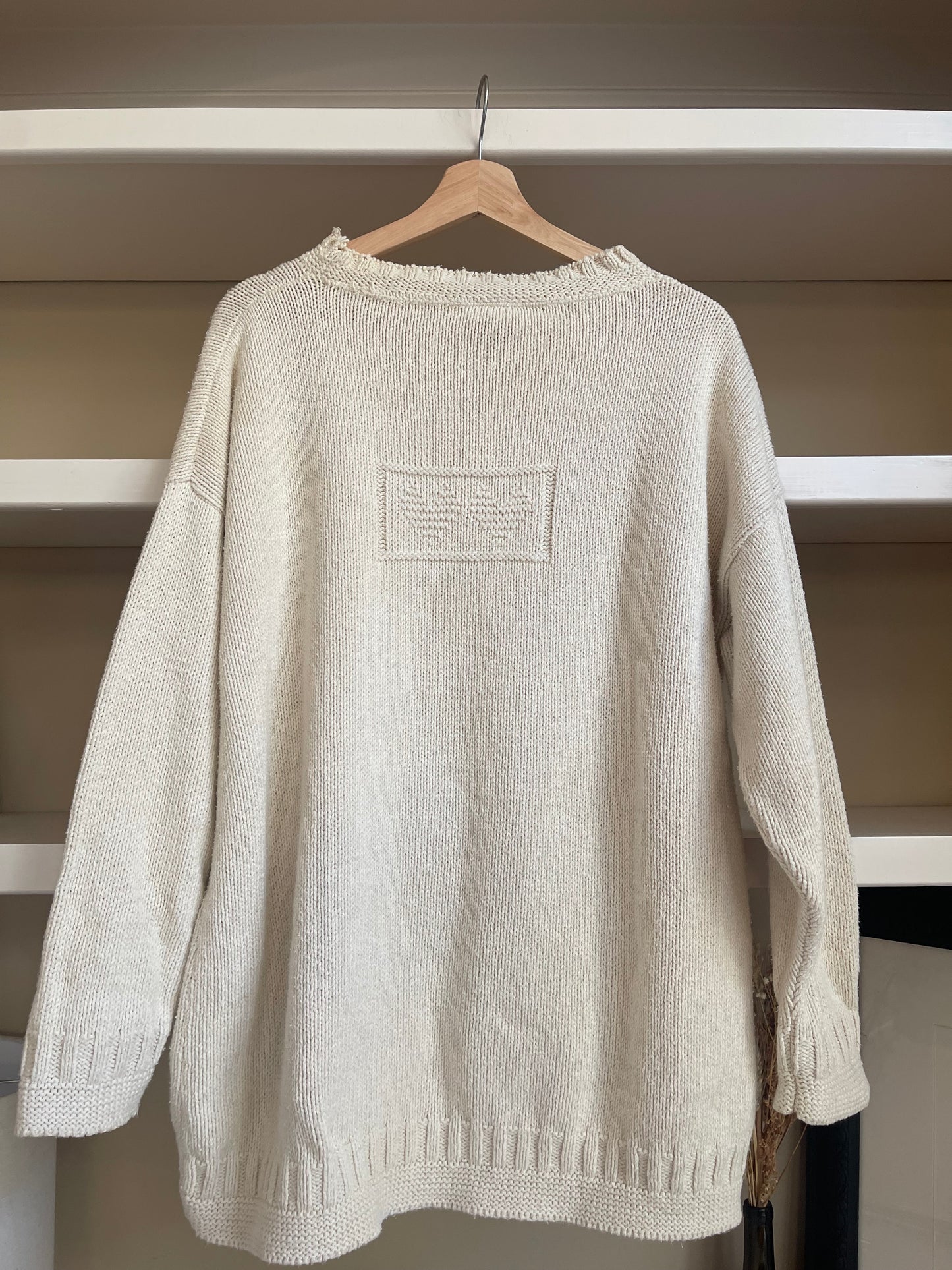 Vintage White Moon Knit Cream Crewneck Sweater