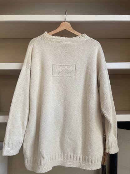 Vintage White Moon Knit Cream Crewneck Sweater