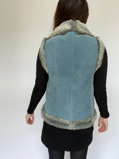 Vintage Denim Rabbit Fur Vest - Size Small