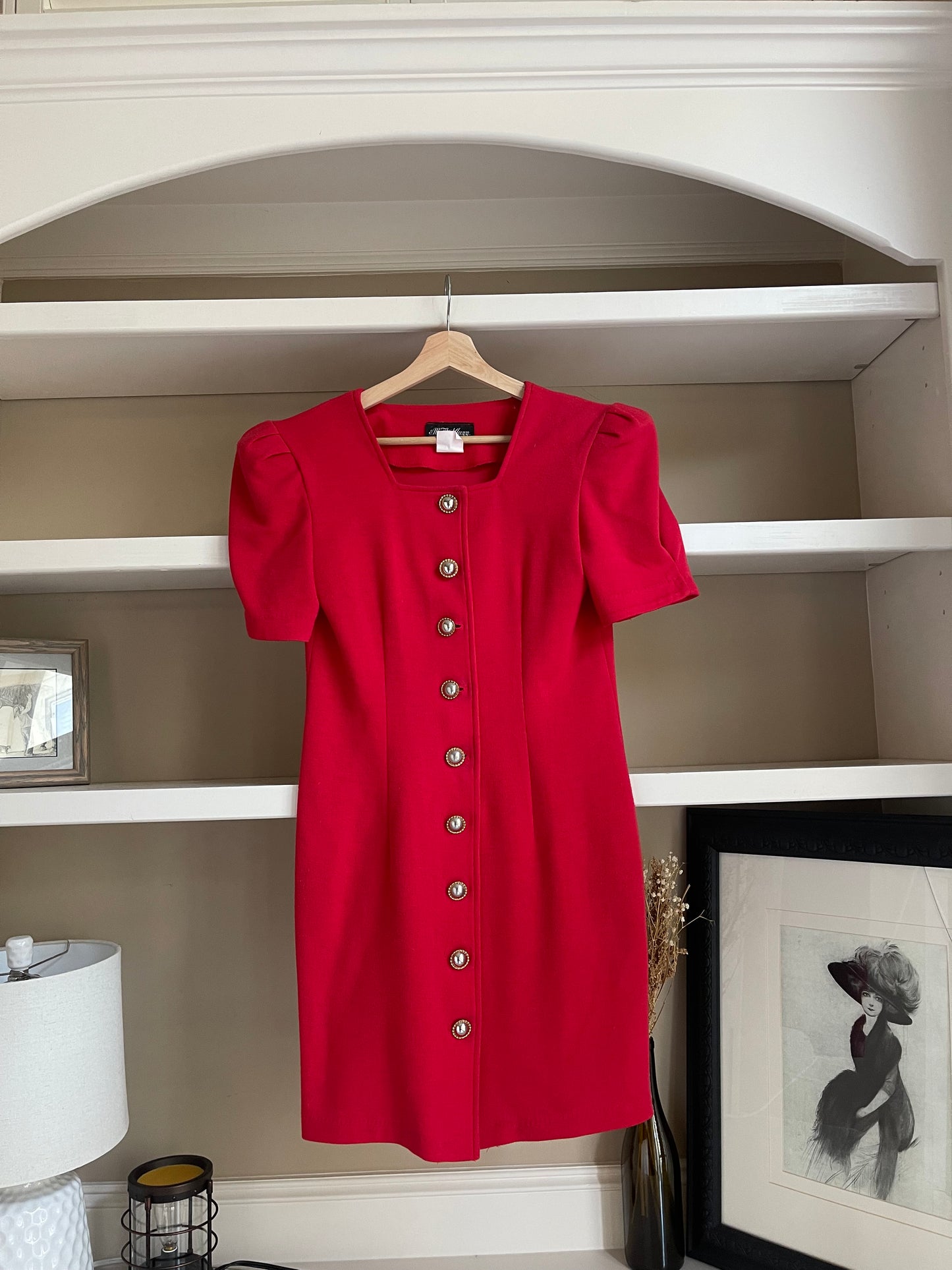 All that Jazz Vintage Red Mini Dress Gold Buttons - Size Medium