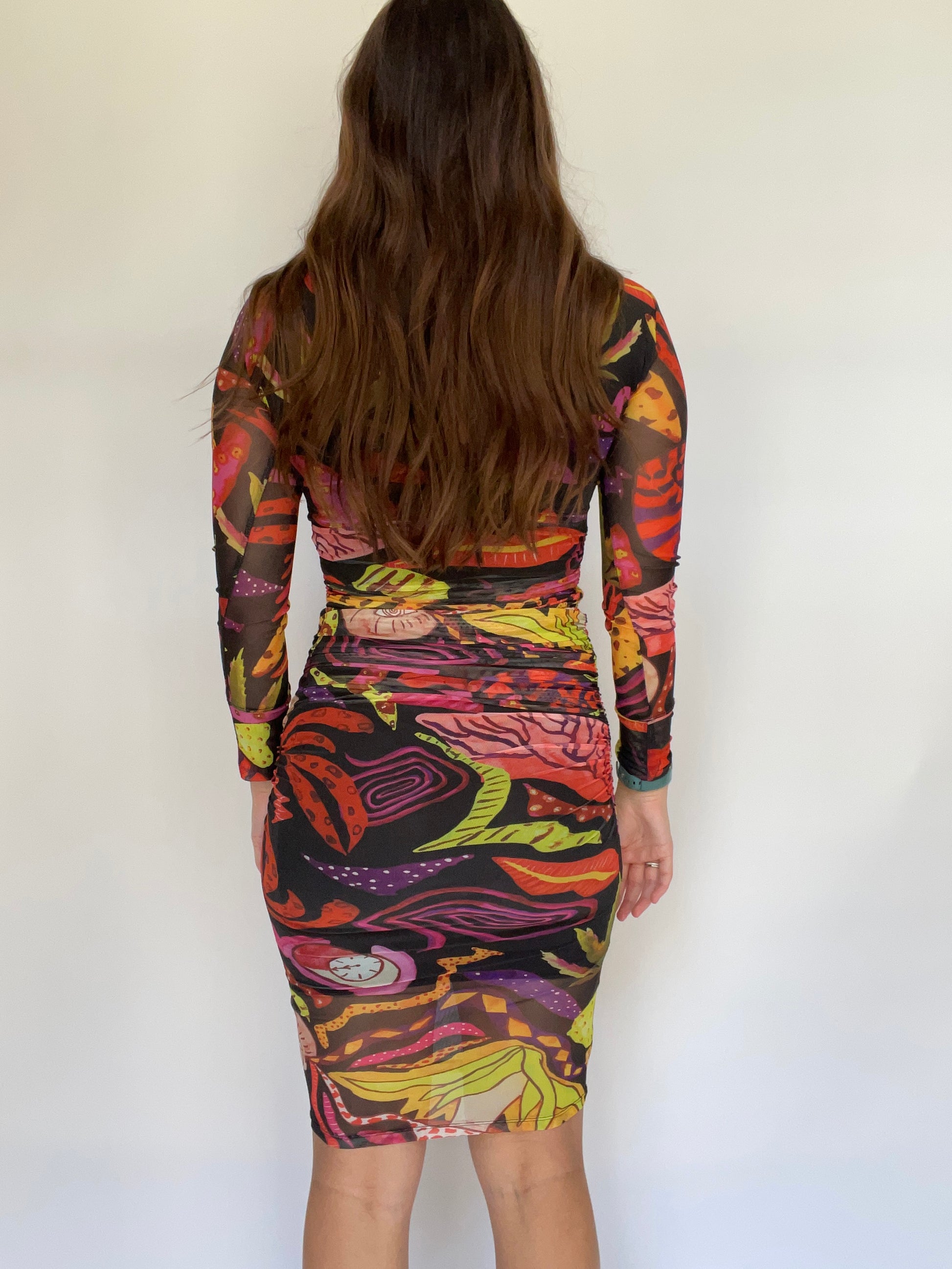 Farm Rio Mesh Mock Neck Long Sleeve Midi Dress | Size XXS West of Vintage Farm Rio Mesh Mock Neck Long Sleeve Midi Dress | Size XXS West of Vintage