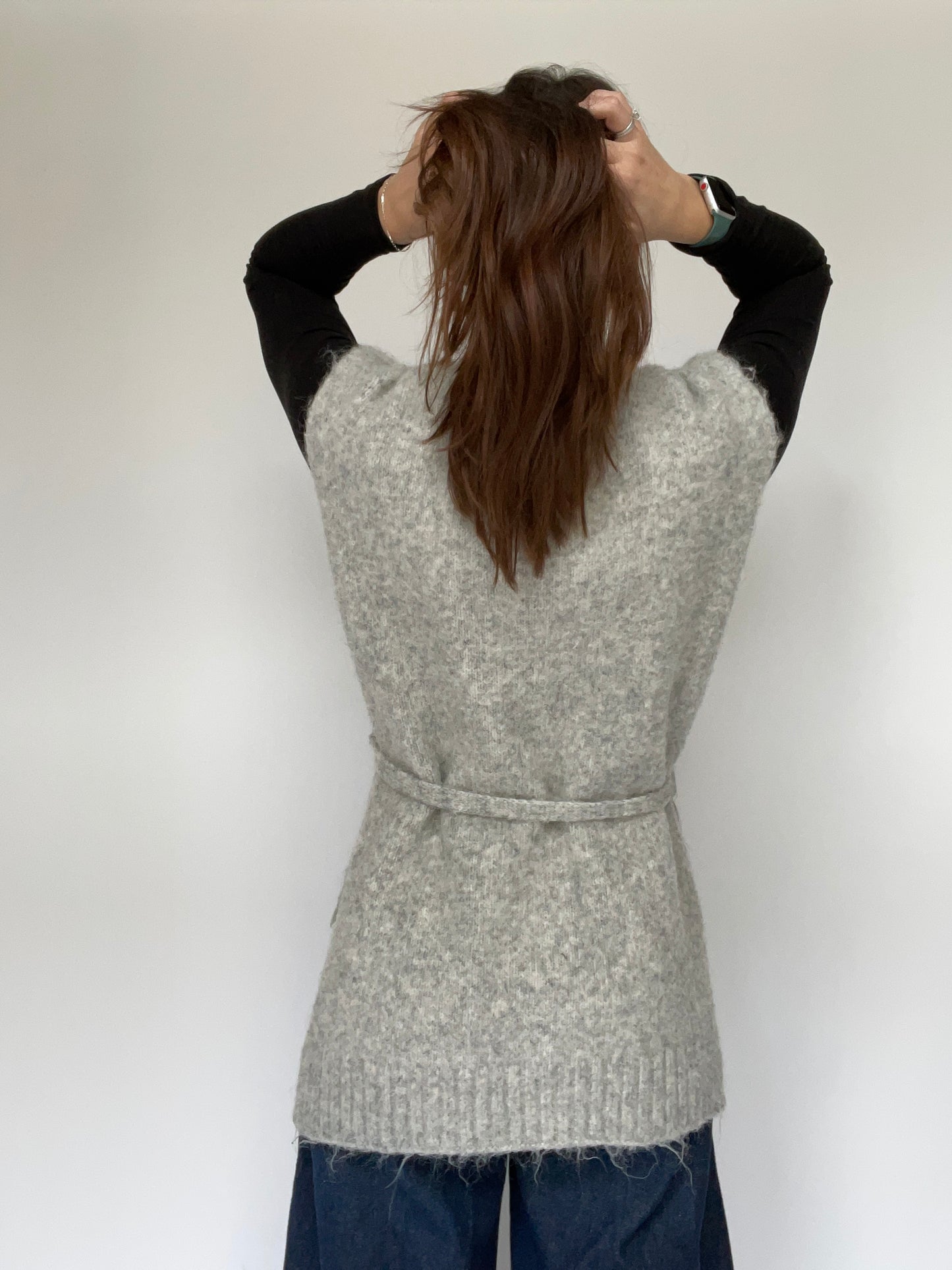 Gray Sweater Vest with Waist Tie