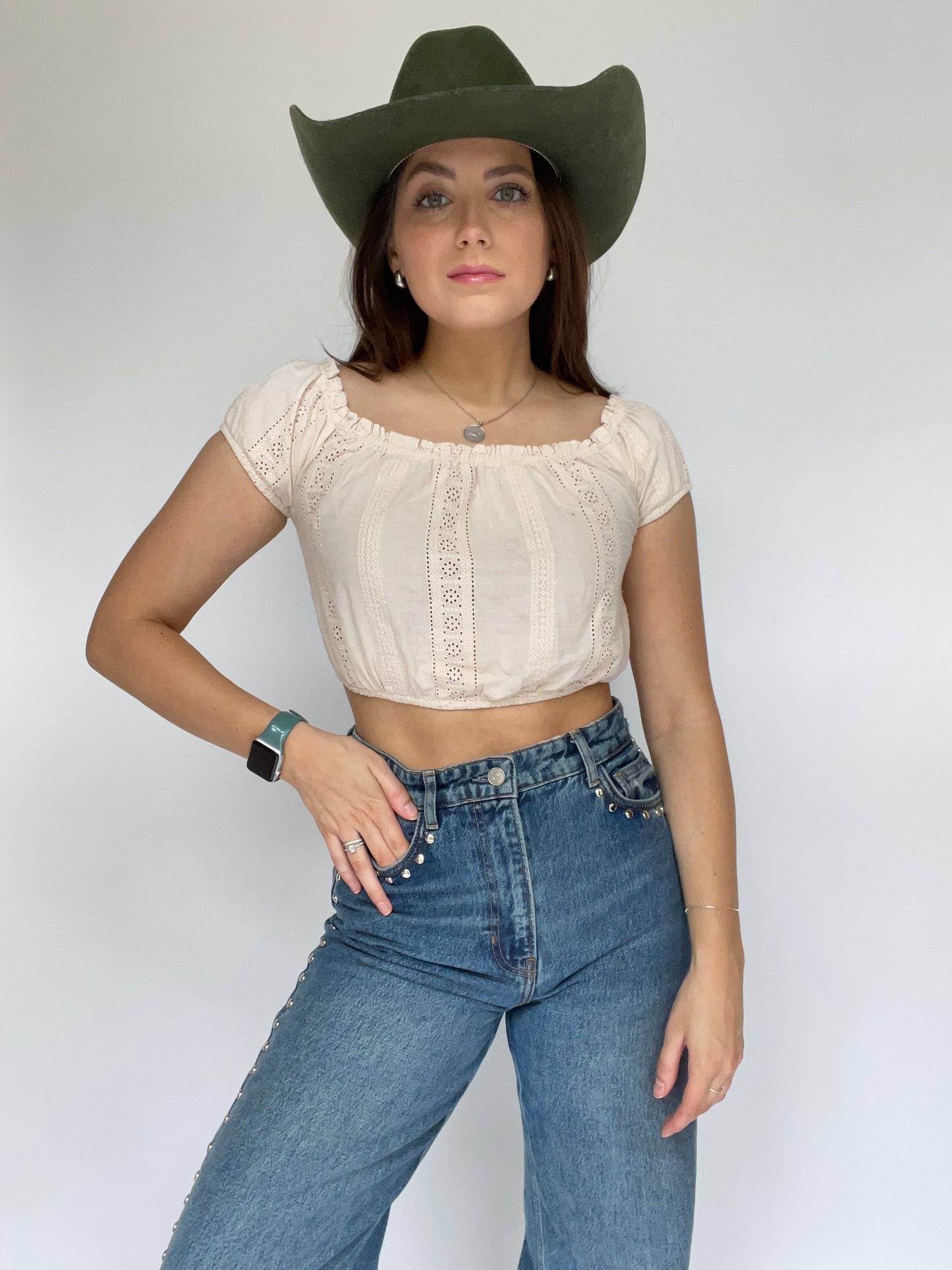 Boho Eyelet Crop Top - Size Small