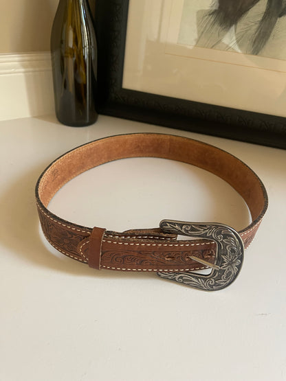 Tony Lama Engraved Leather Belt - Size Small/Medium