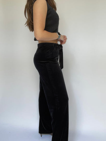 Calvin Klein Black Velvet High Waisted Wide Leg Pants - Size Medium