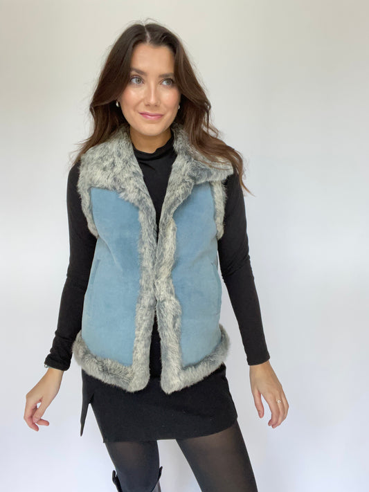 Vintage Denim Rabbit Fur Vest - Size Small