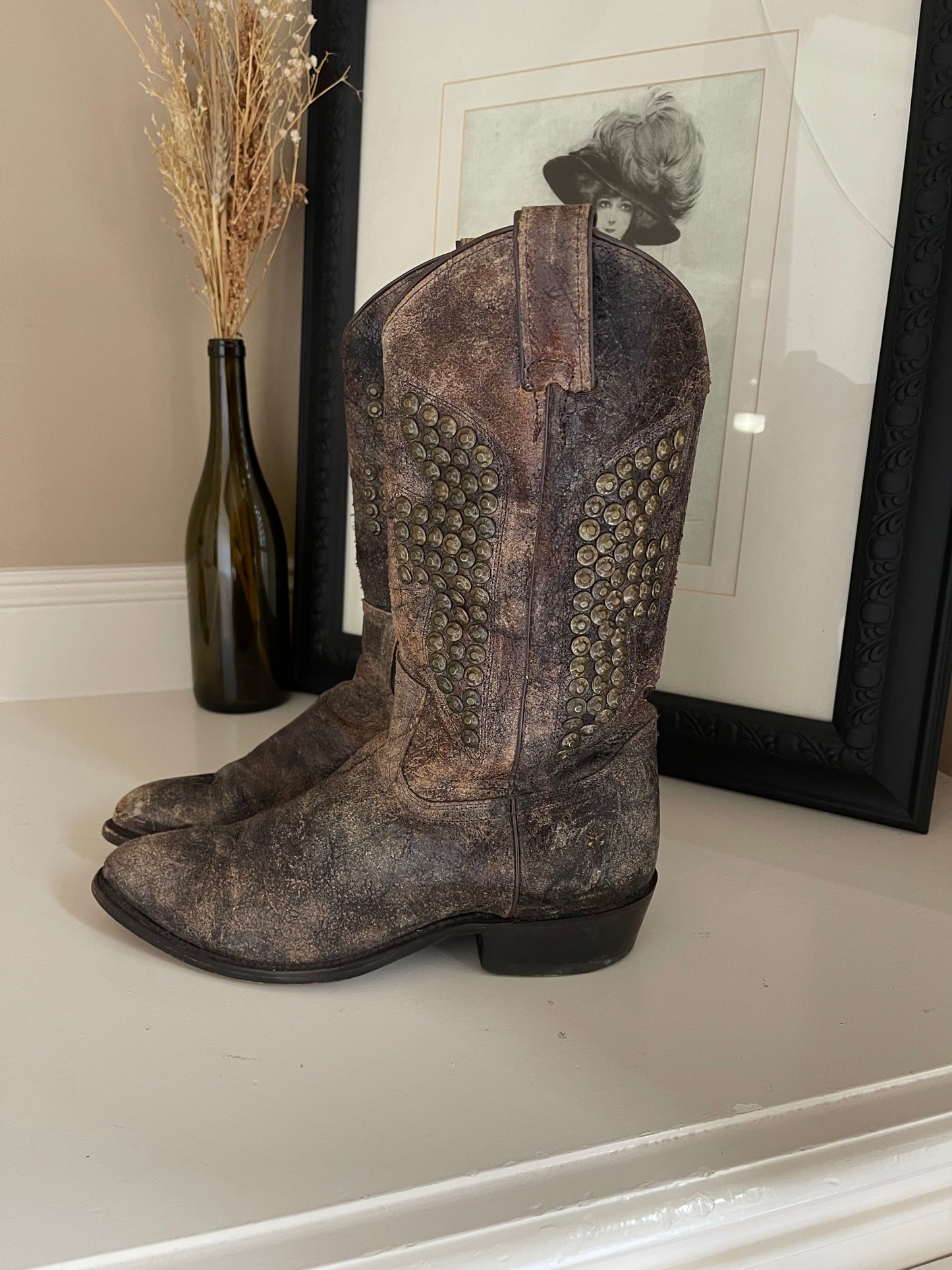 Frye Billy Hammered Studded Cowboy Boots - Size 9