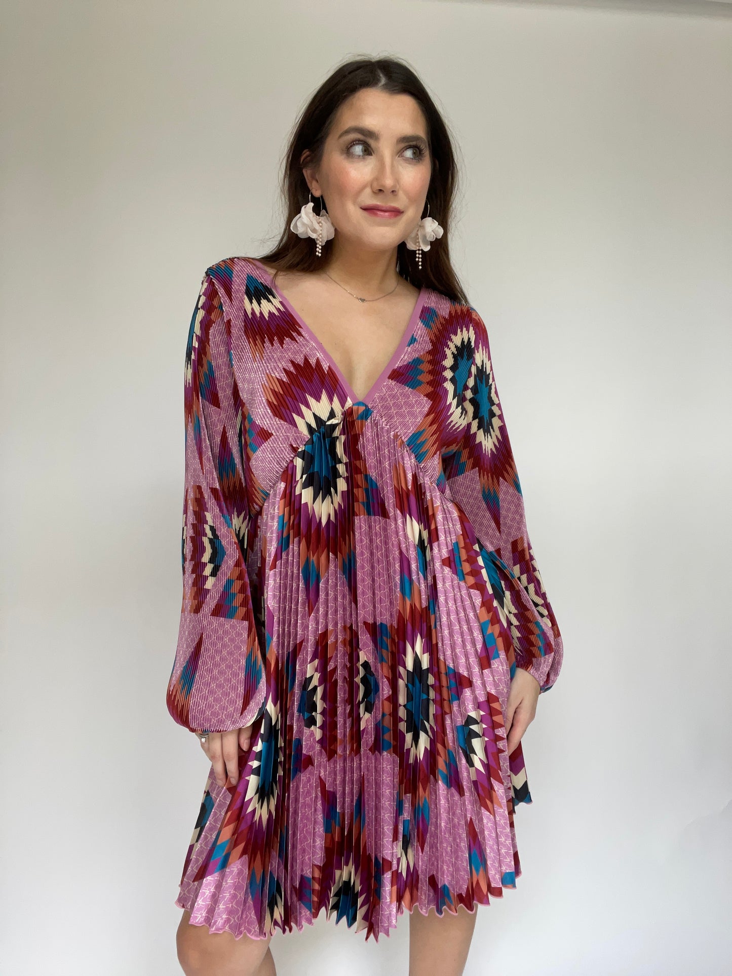 B. Yellowtail Purple Aztec Long Sleeve Dress - Size XL