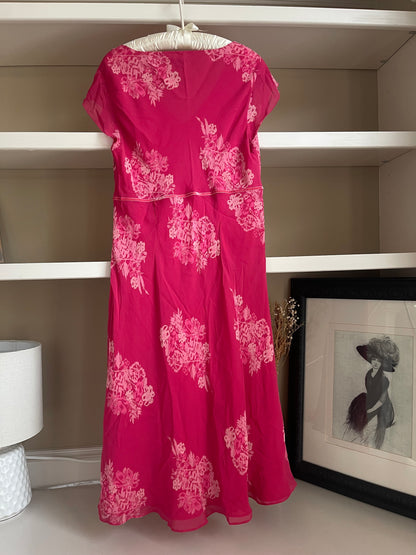 Ann Taylor Magenta Pink Silk Midi Dress - Size 12