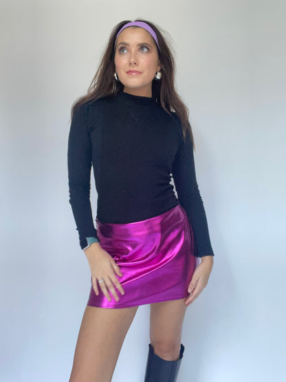 Magenta Metallic Mini Skirt - Size Medium