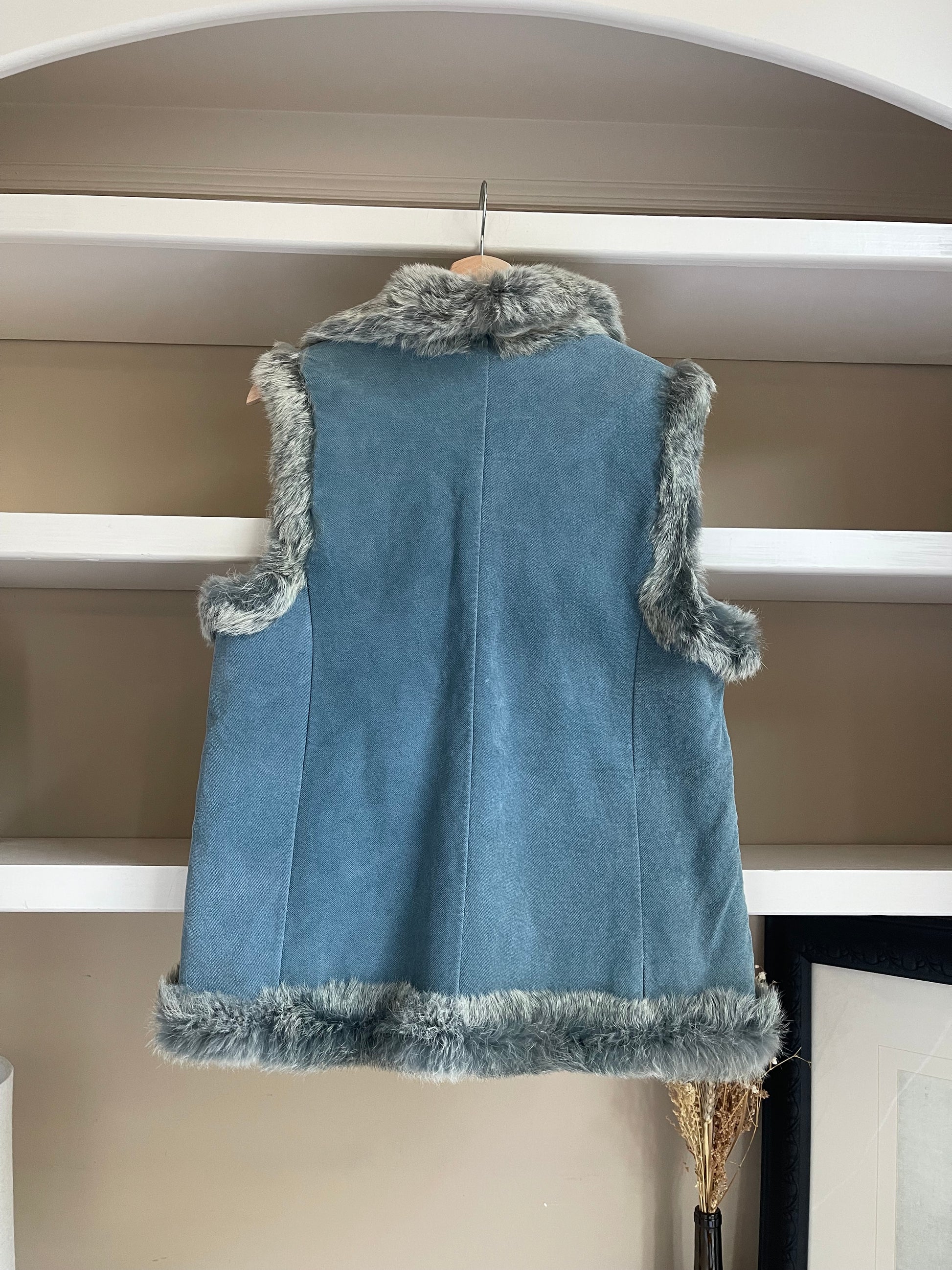 denim dress with fur vest Sherpa Denim Vest