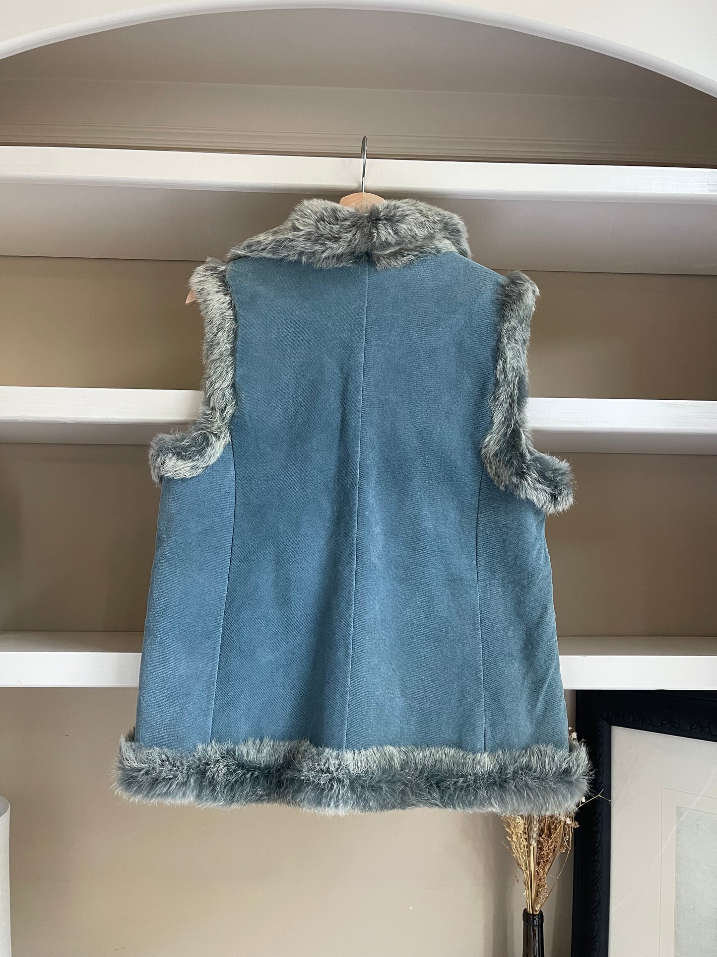 Vintage Denim Rabbit Fur Vest - Size Small