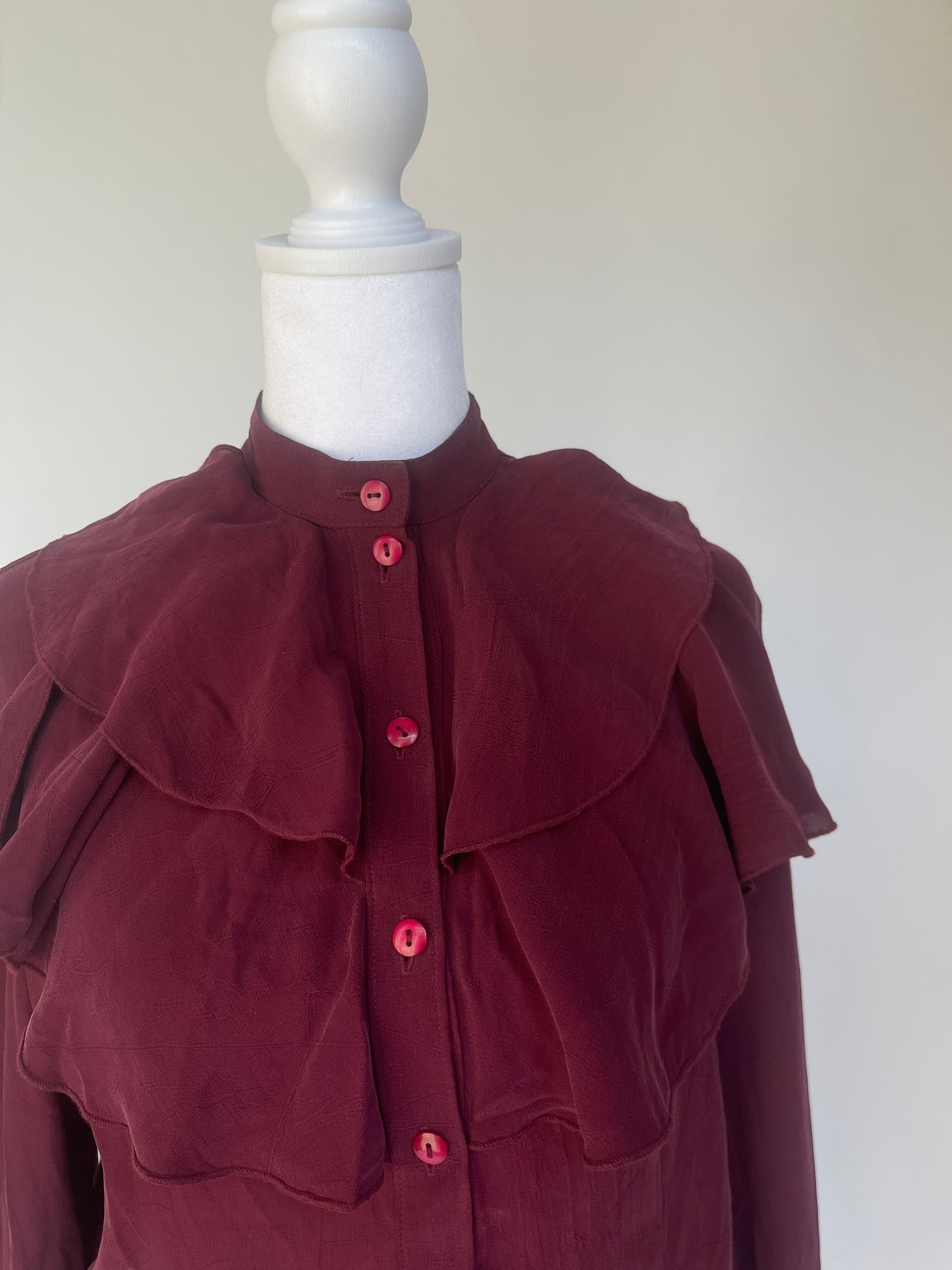 Vintage Maroon Ruffle Front Blouse