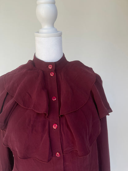 Vintage Maroon Ruffle Front Blouse