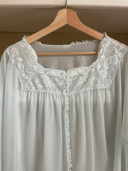 Vintage Pale Blue Lace Trim Sheer Bed Jacket