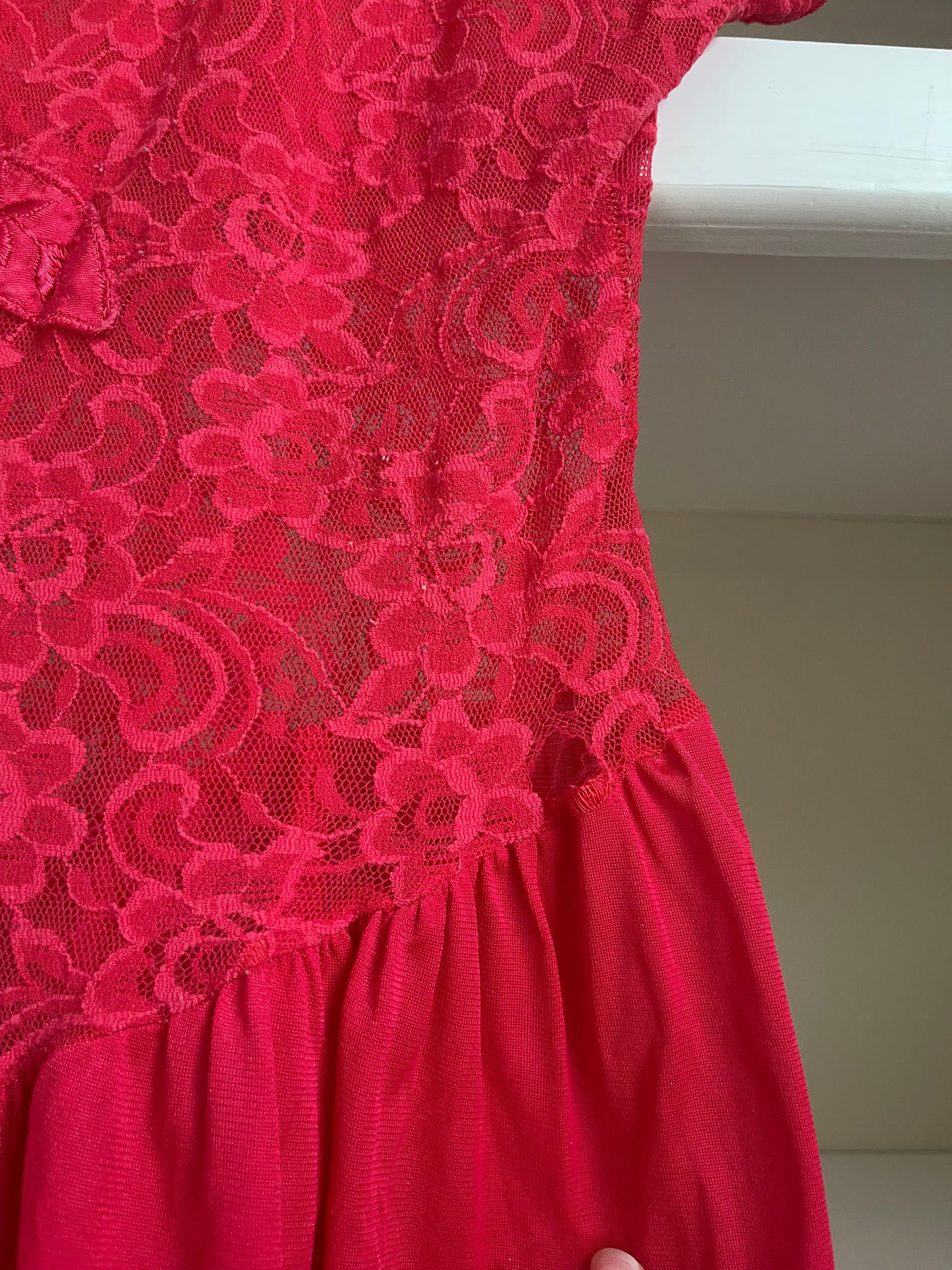 Red Vintage Lace Lingerie Dress - Size Small