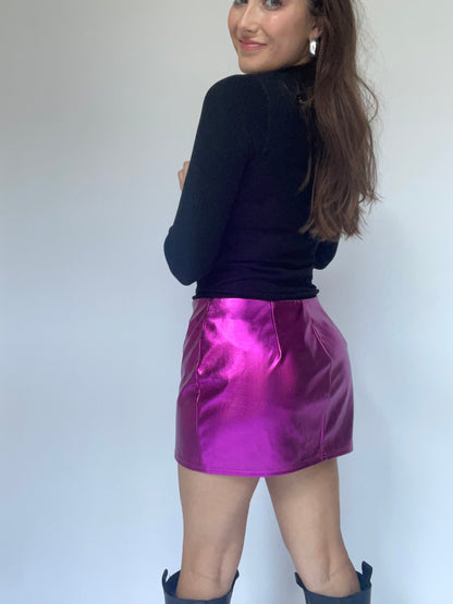 Magenta Metallic Mini Skirt - Size Medium