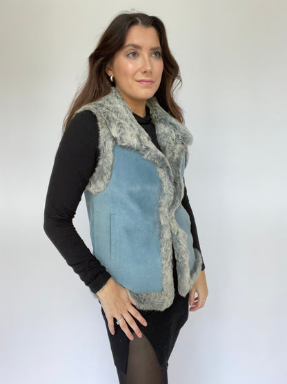 Vintage Denim Rabbit Fur Vest - Size Small