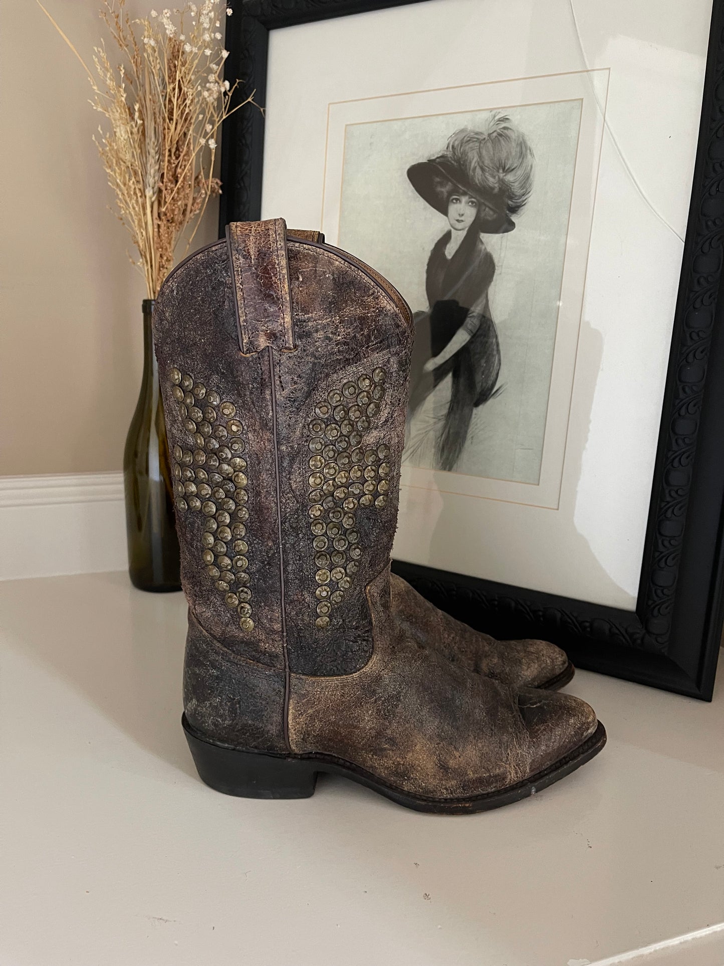 Frye Billy Hammered Studded Cowboy Boots - Size 9