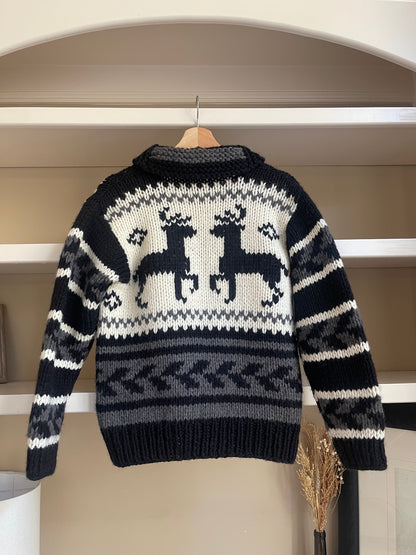 Vintage Cowichan Handmade Reindeer Deer Knit Cardigan - Size Medium