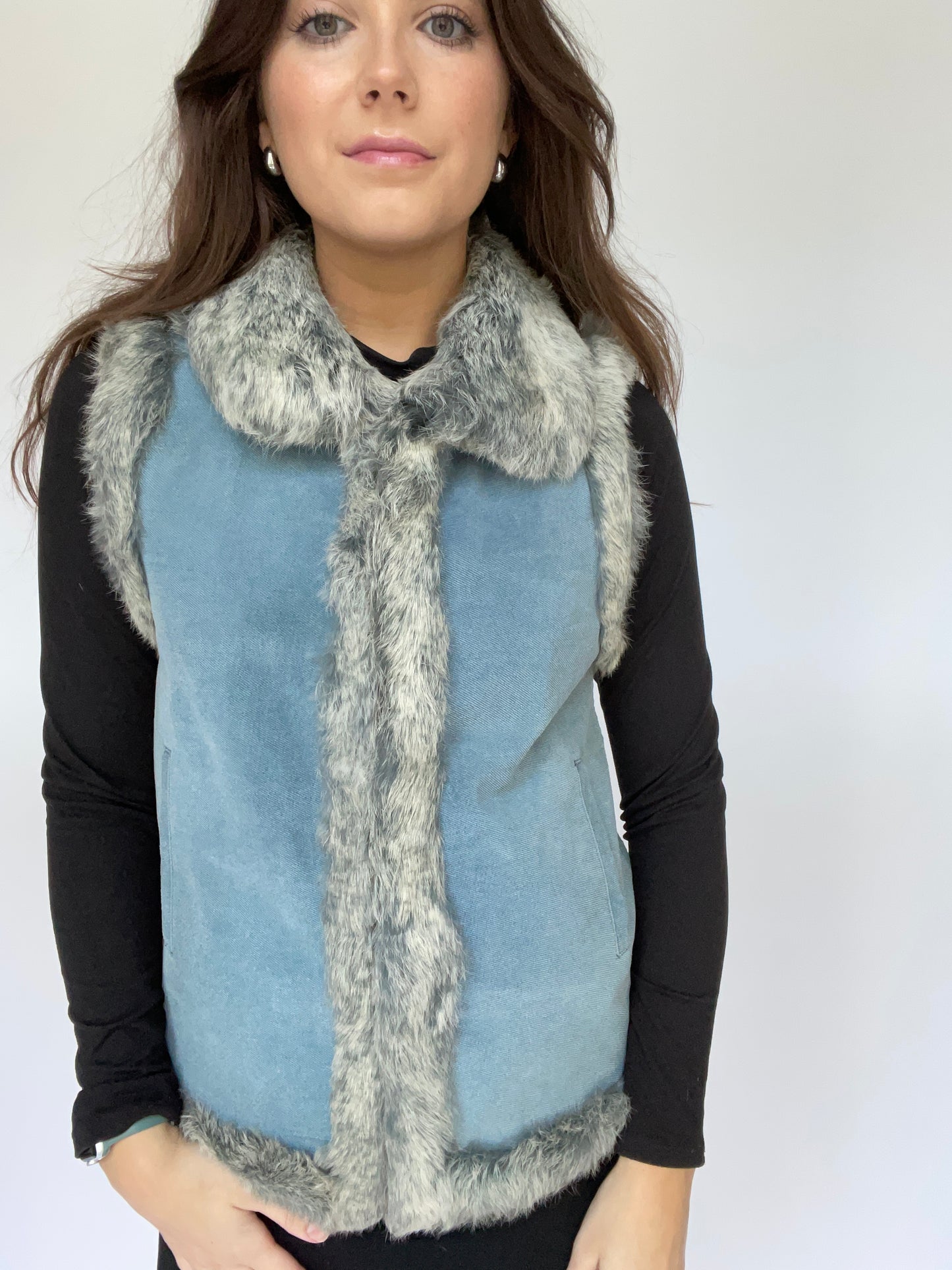 Vintage Denim Rabbit Fur Vest - Size Small