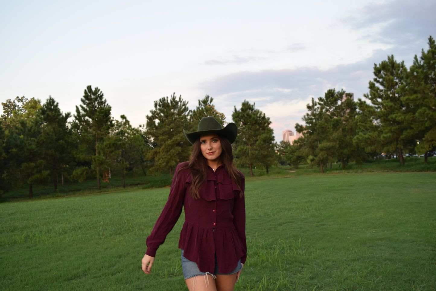 Vintage Maroon Ruffle Front Blouse