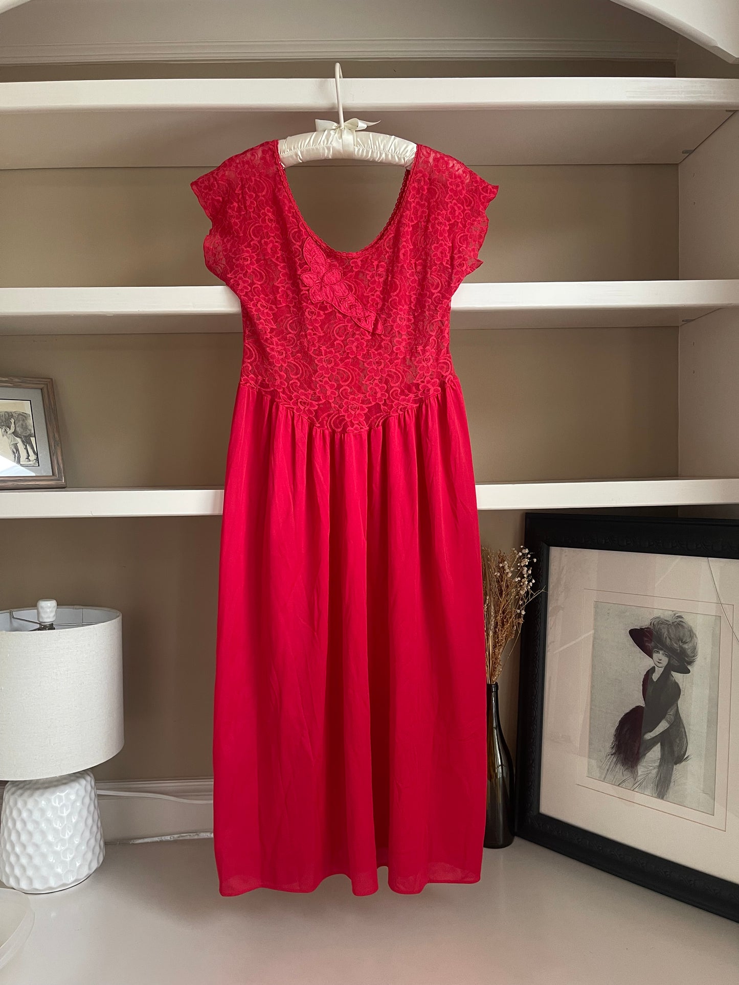 Red Vintage Lace Lingerie Dress - Size Small